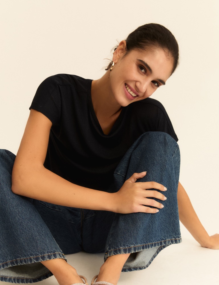 T-shirt aderente con lurex - BLU