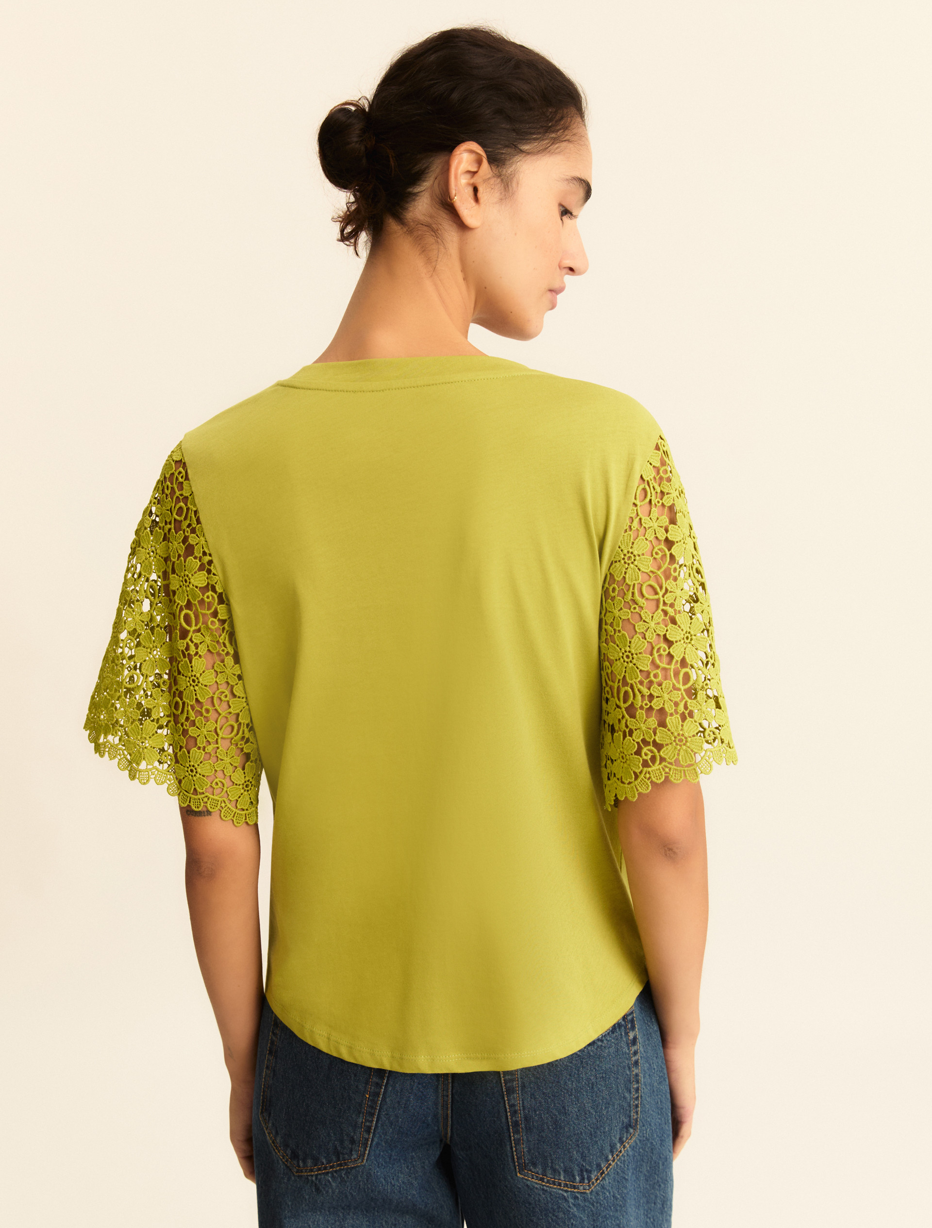 Macramé-detail T-shirt - APPLE GREEN - Emme - 3