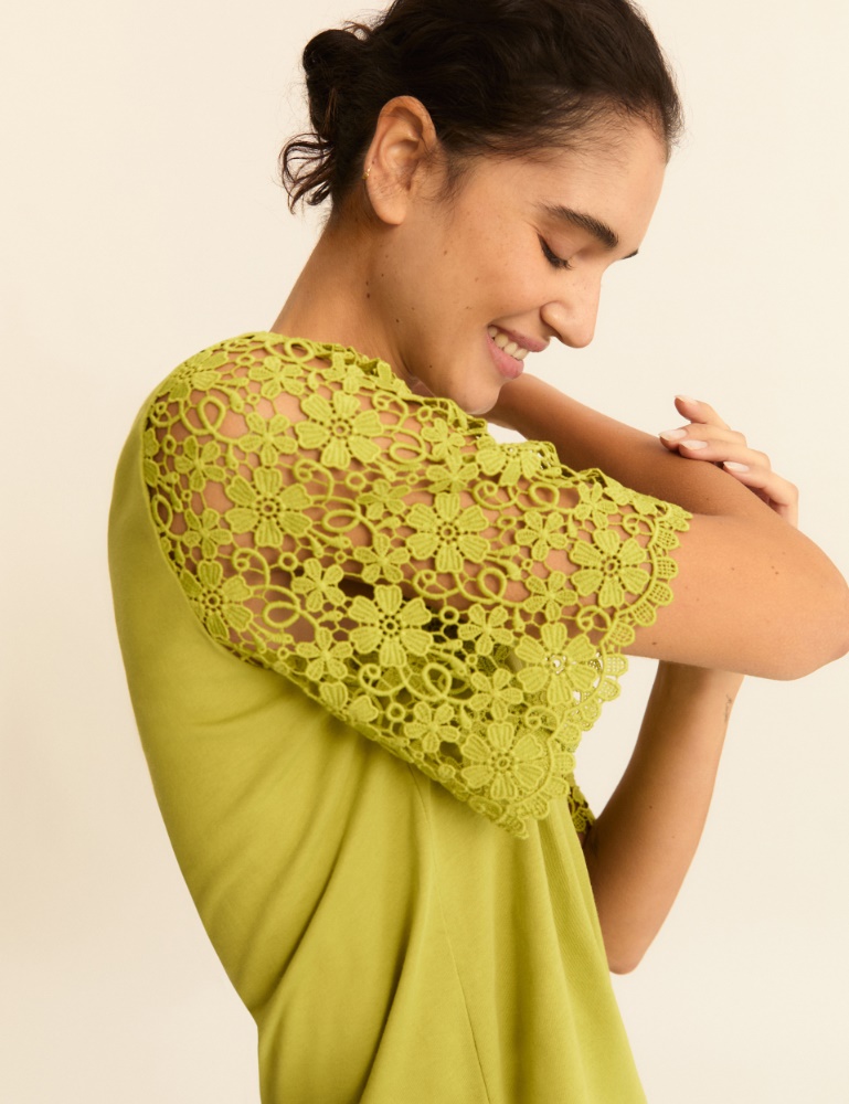 Macramé-detail T-shirt - Emme - 4