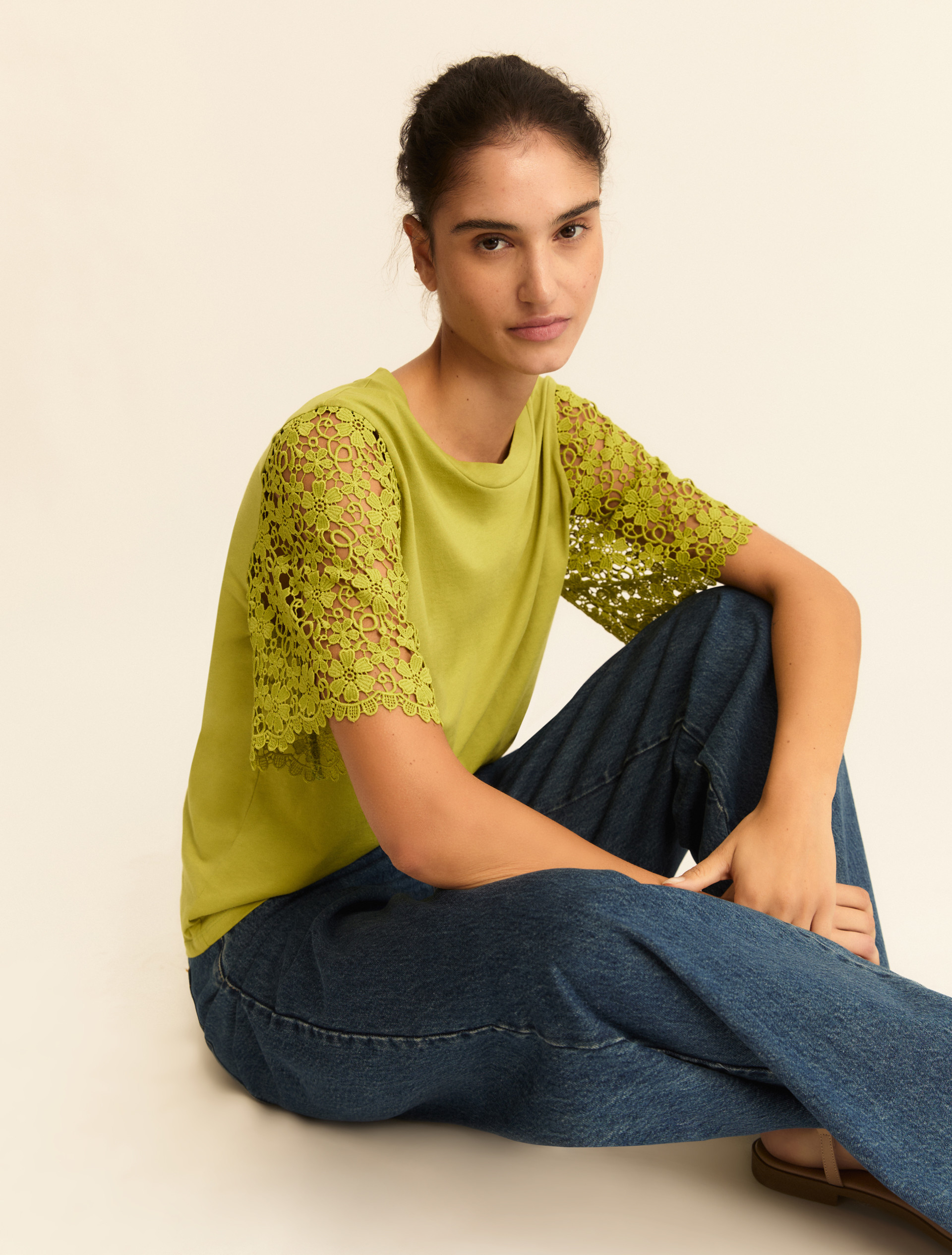 Macramé-detail T-shirt - APPLE GREEN - Emme - 1