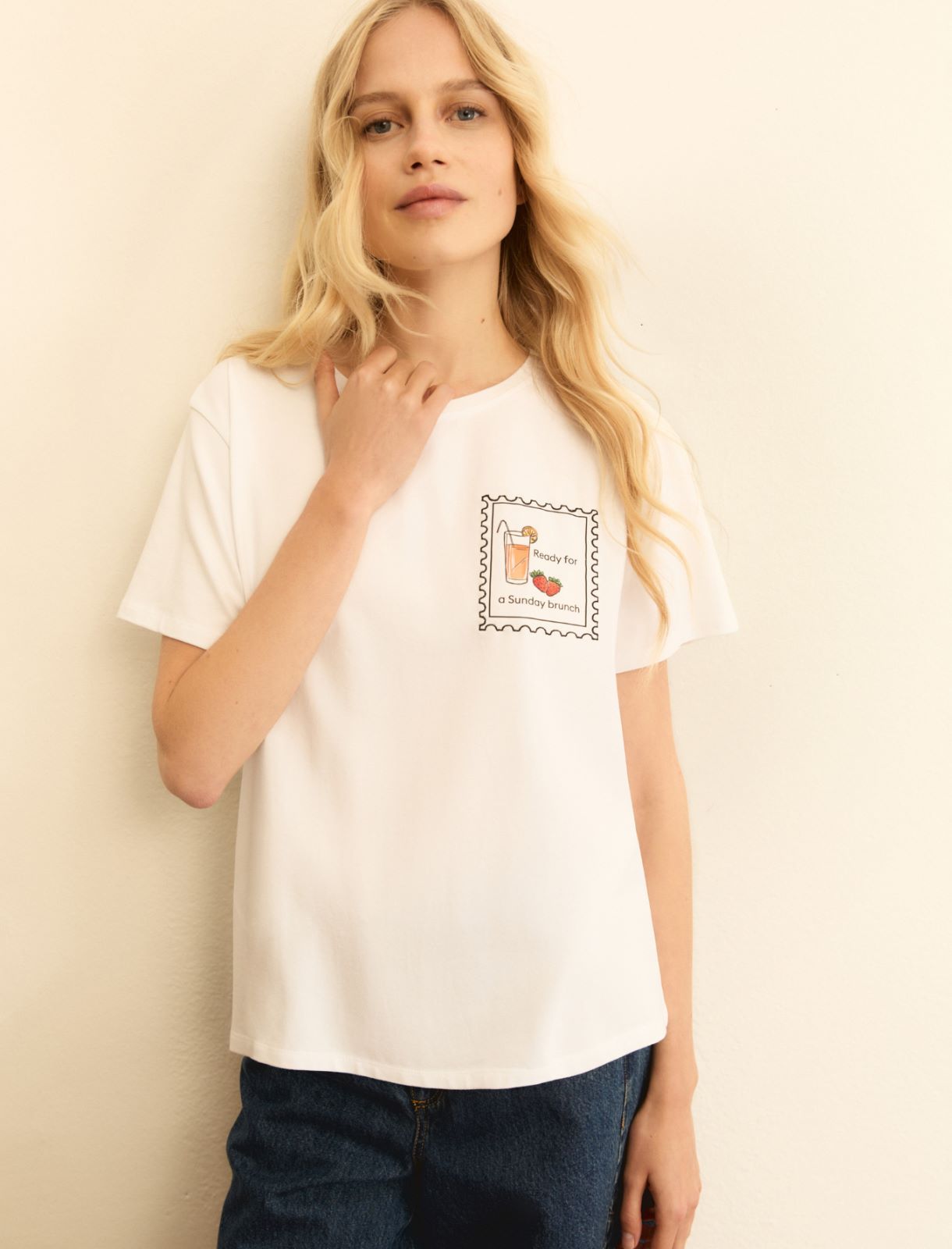 Printed T-shirt - WOOL WHITE - Emme