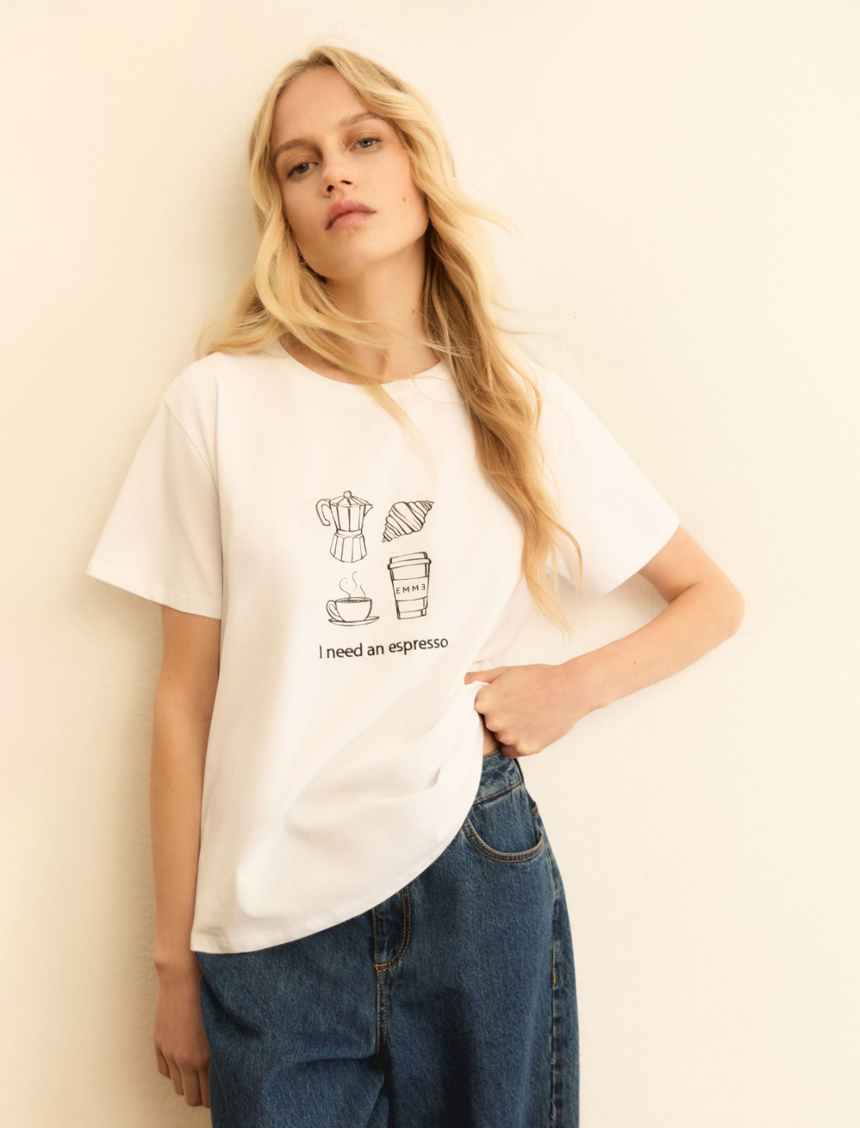 Printed T-shirt - WOOL WHITE - Emme