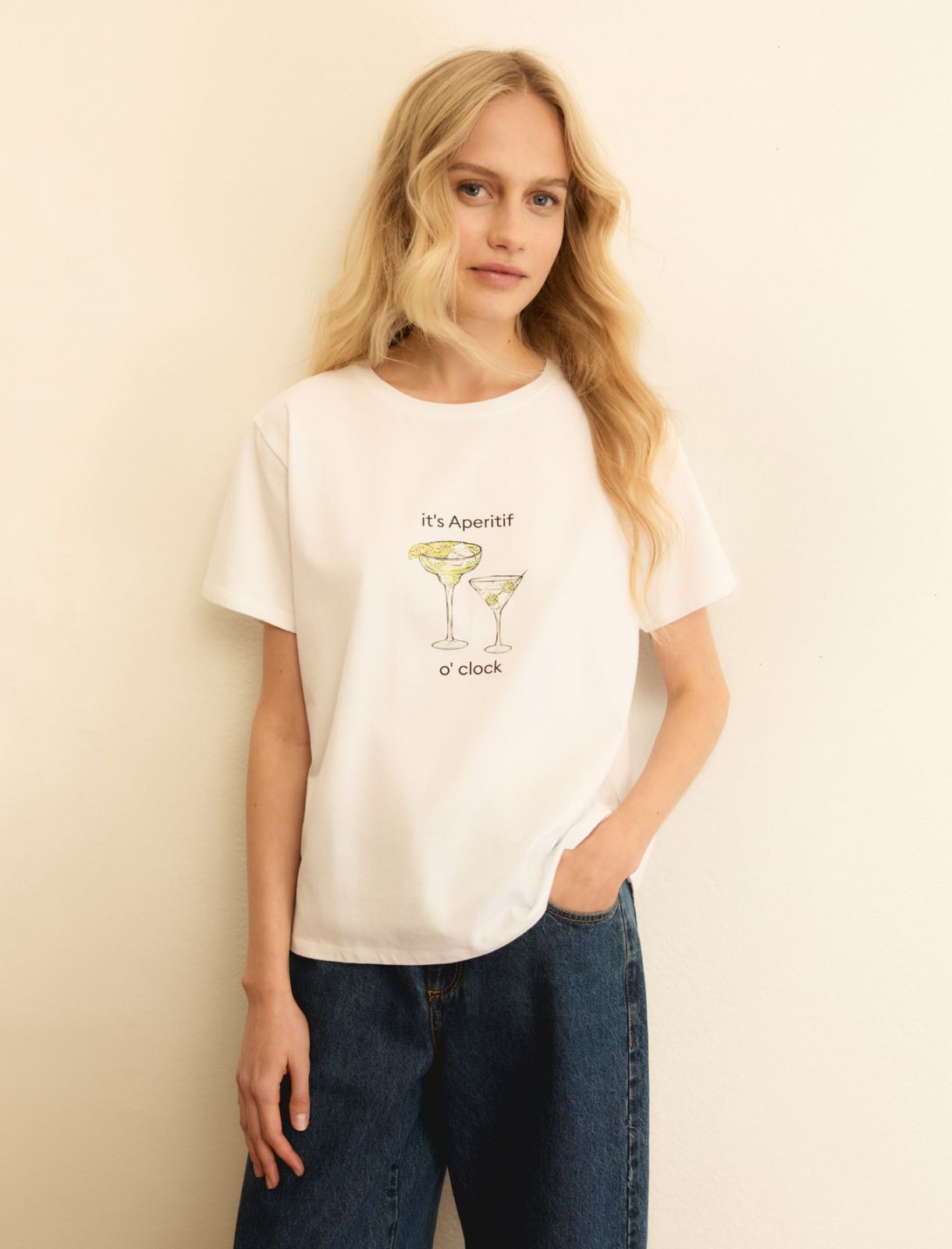Printed T-shirt - WOOL WHITE - Emme