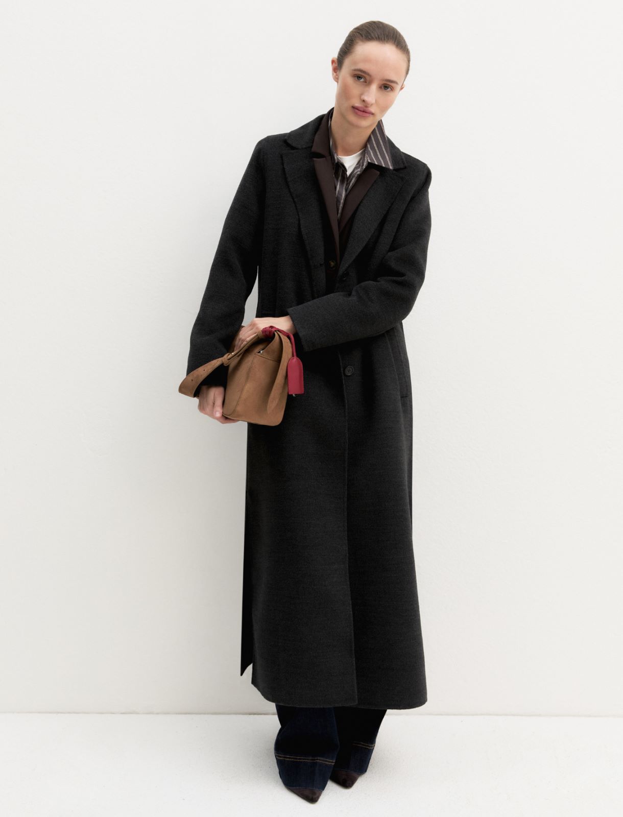 Cappotto lungo in double - GRIGIO SCURO MELANGE - Emme