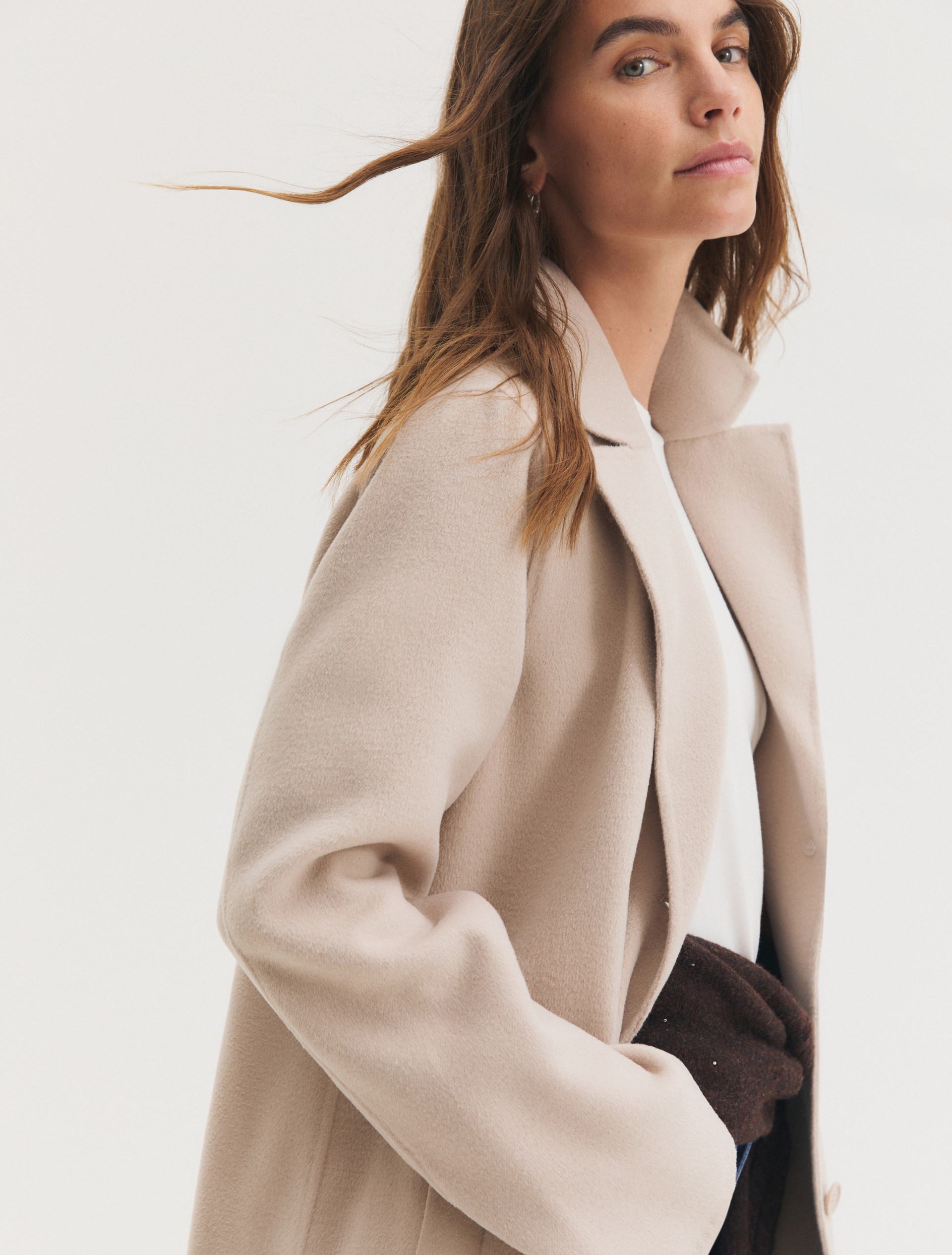 Long coat in double-sided fabric - SAND - Emme - 3