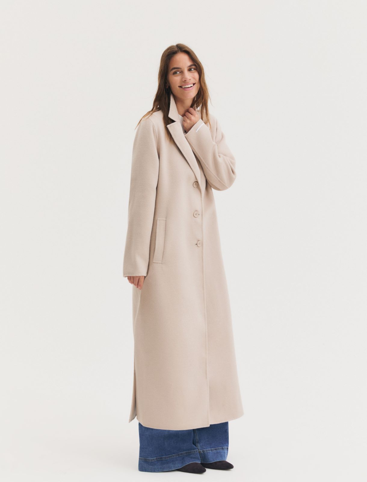 Long coat in double-sided fabric - SAND - Emme - 4