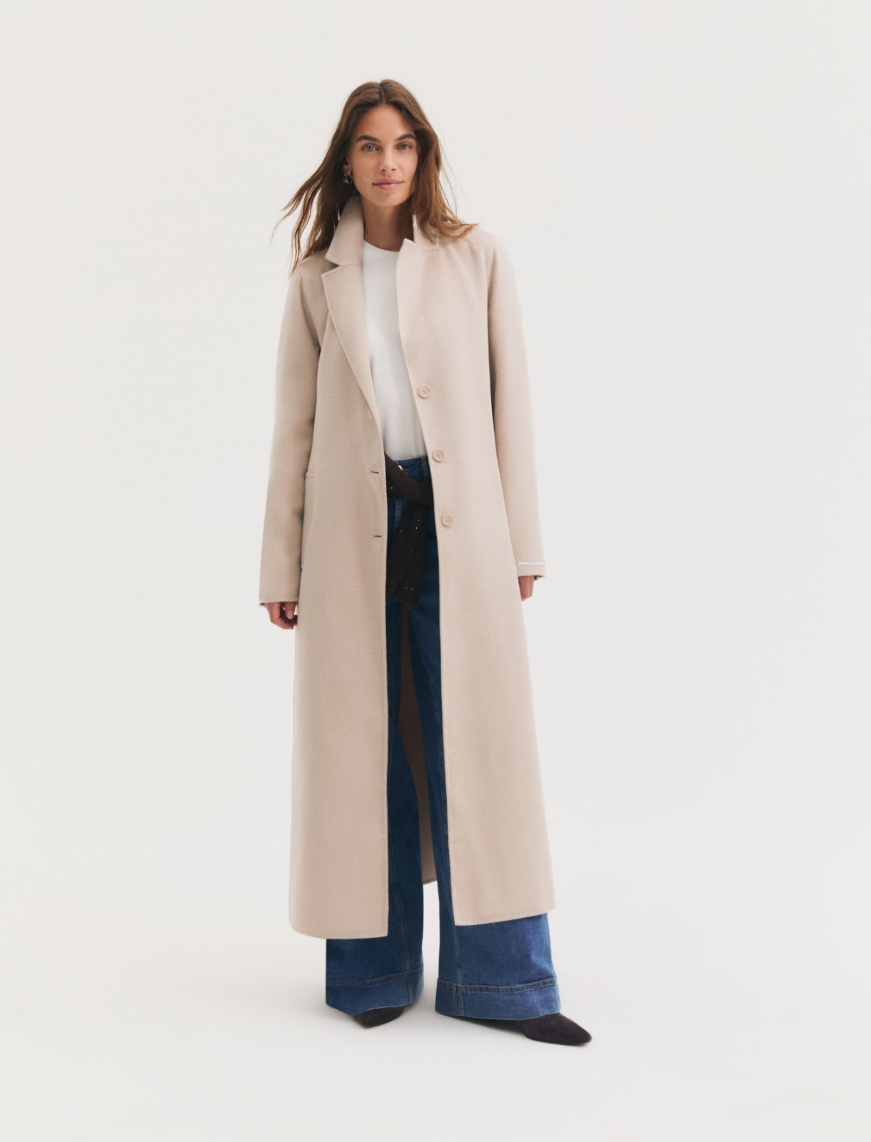 Long coat in double-sided fabric - SAND - Emme