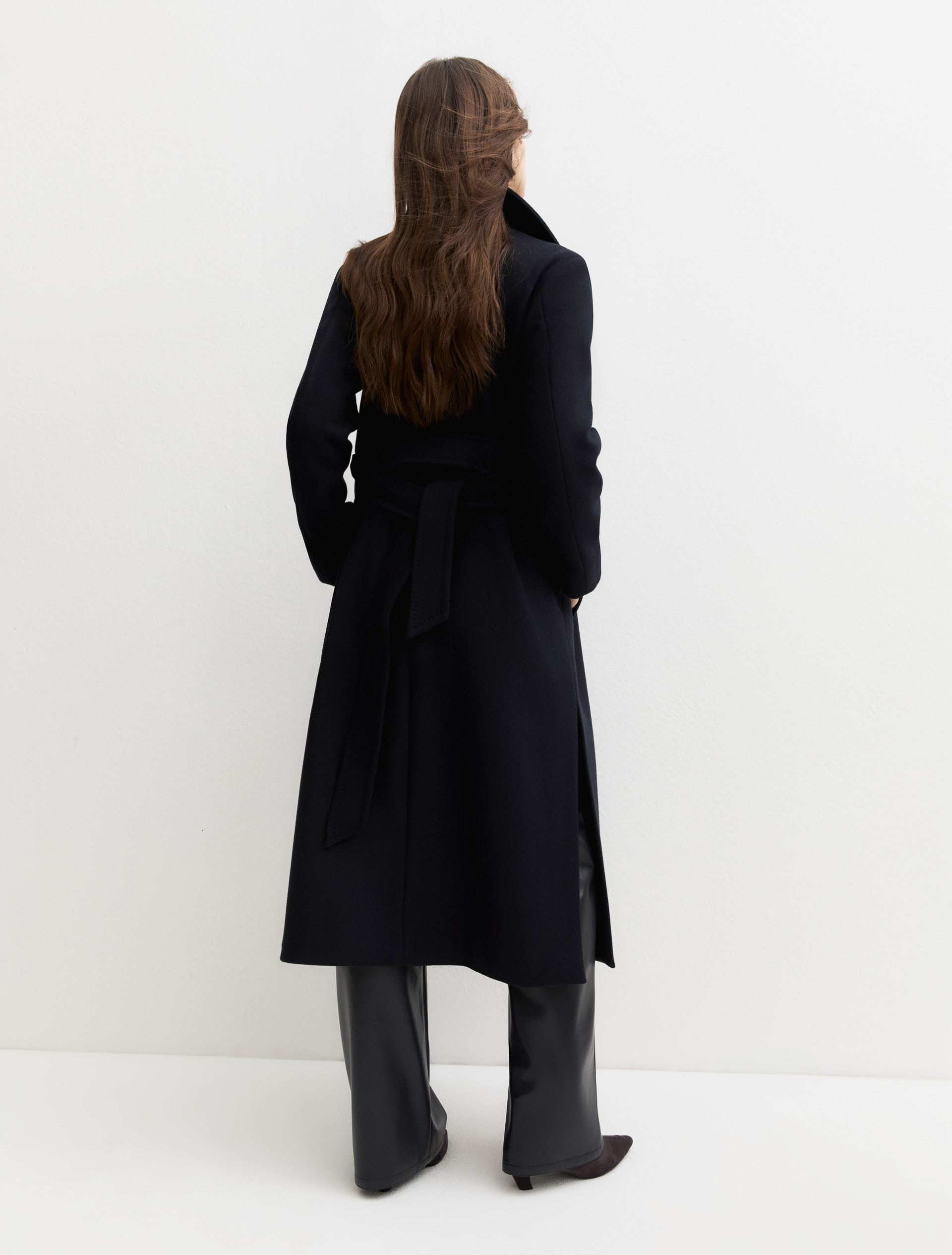 Belted double-sided fabric coat - NAVY - Emme - 3