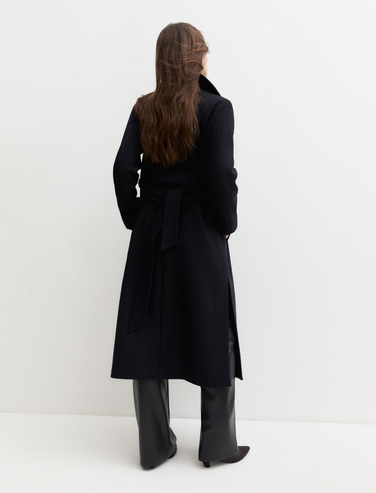 Belted double-sided fabric coat - NAVY - Emme - 3