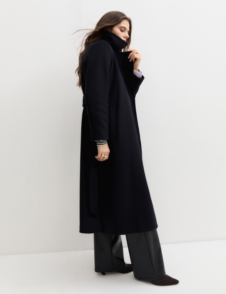 Belted double-sided fabric coat - NAVY