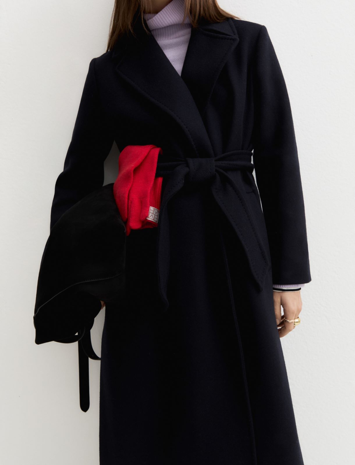 Belted double-sided fabric coat - NAVY - Emme - 8