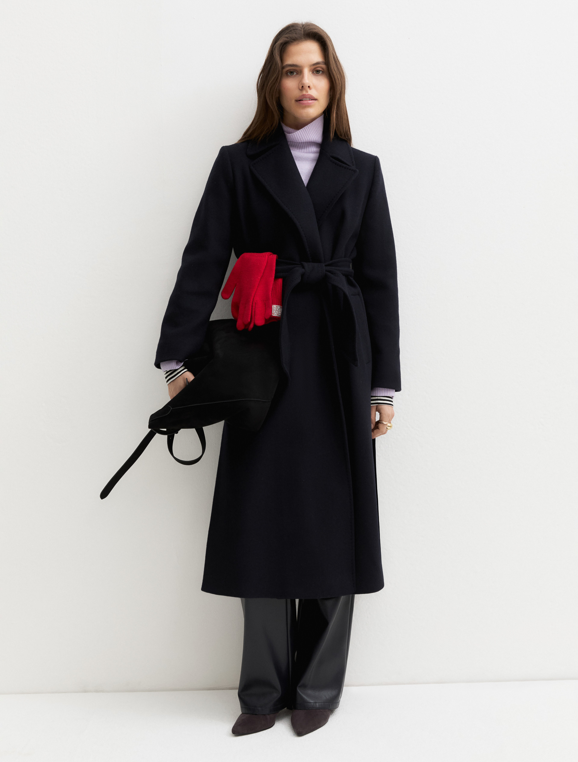 Belted double-sided fabric coat - NAVY - Emme - 1