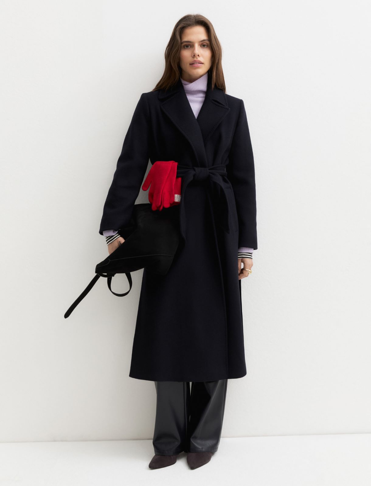 Belted double-sided fabric coat - NAVY - Emme