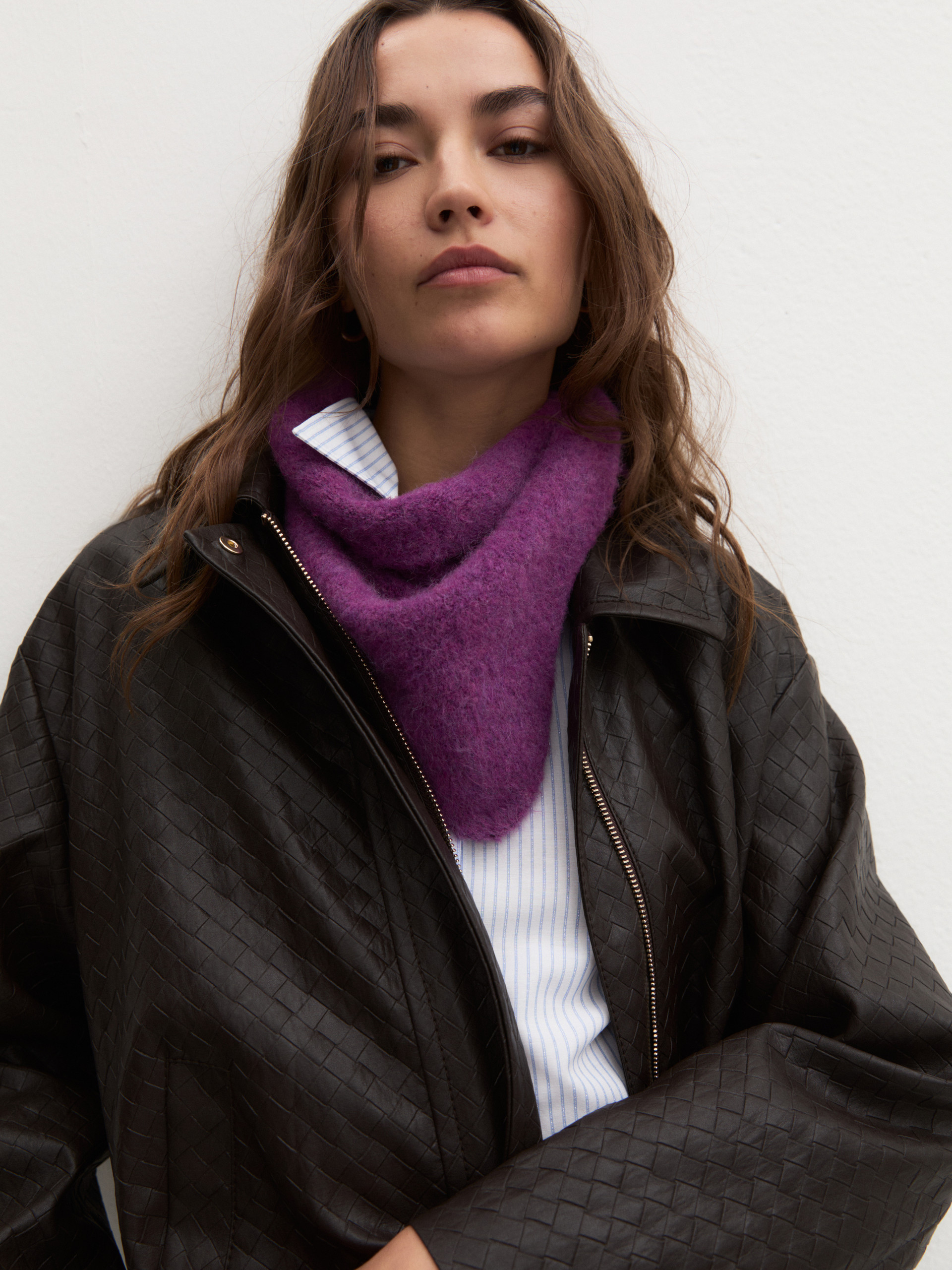 Soft woven-effect bomber jacket - DARK BROWN - Emme - 5