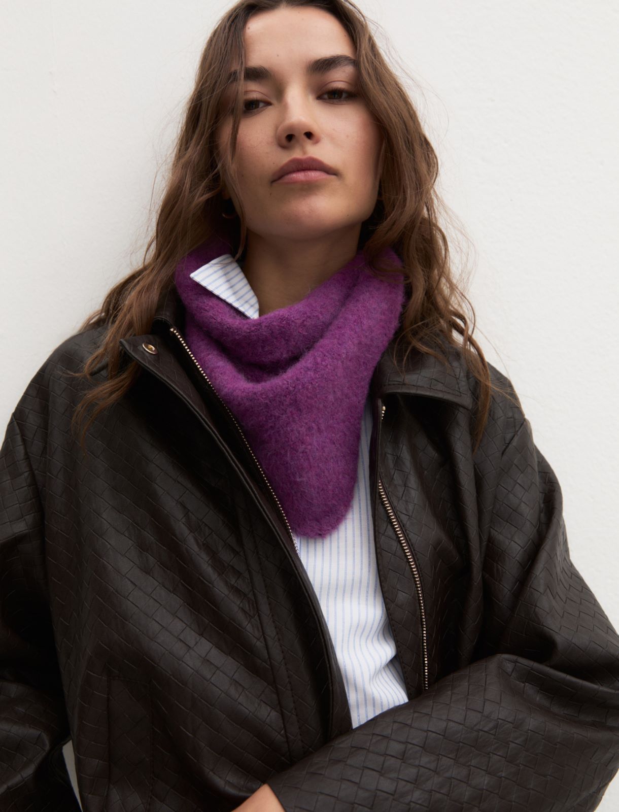 Soft woven-effect bomber jacket - DARK BROWN - Emme - 5