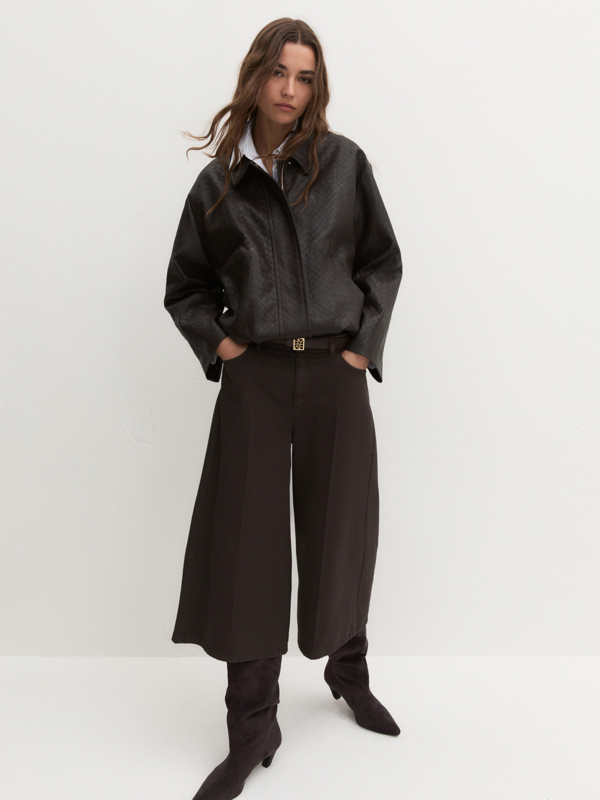 Soft woven-effect bomber jacket - DARK BROWN - Emme - 1