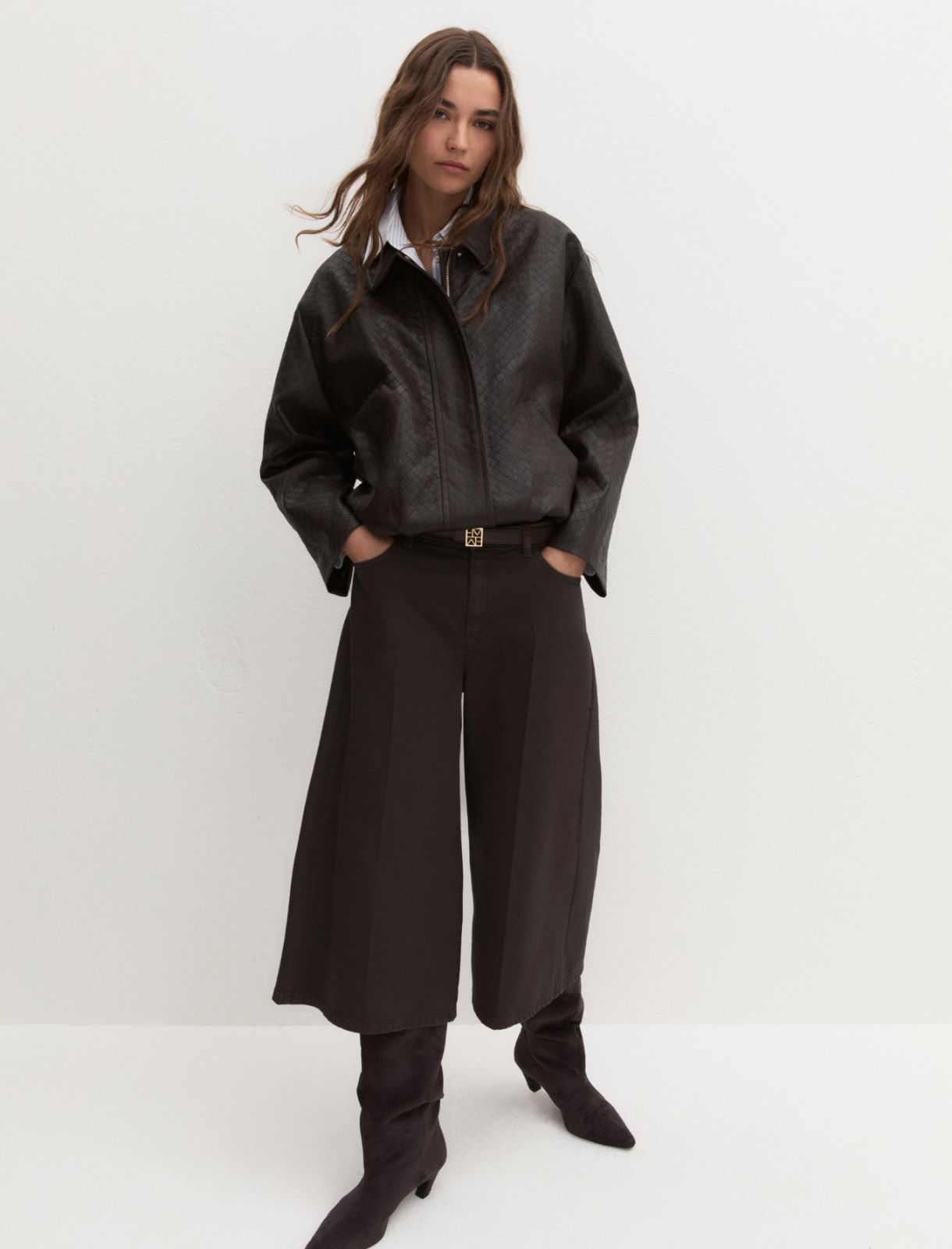 Soft woven-effect bomber jacket - DARK BROWN - Emme
