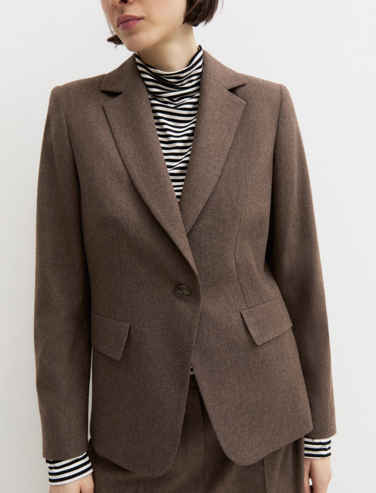Single-breasted stretch flannel blazer - TURTLEDOVE - Emme - 3