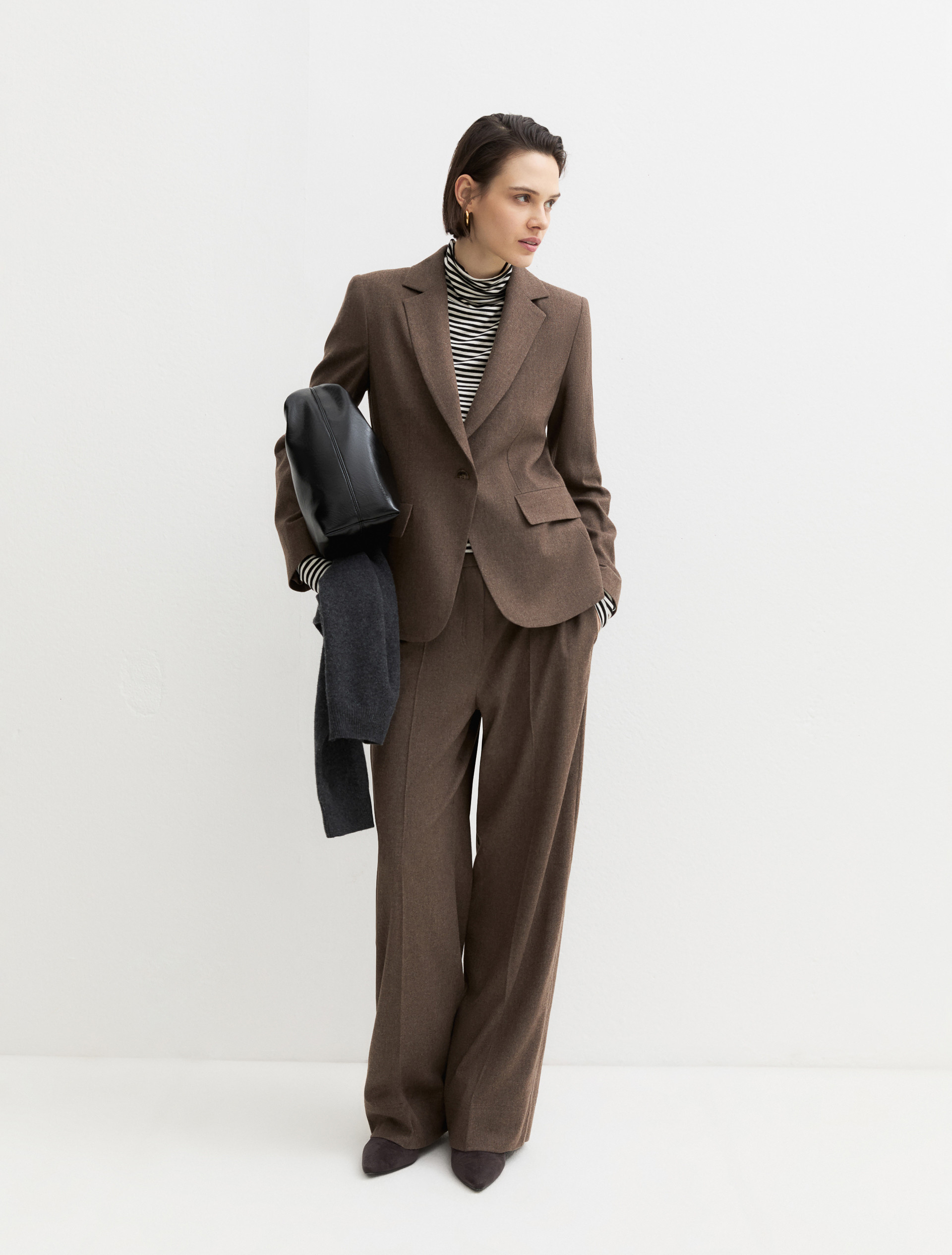 Single-breasted stretch flannel blazer - TURTLEDOVE - Emme - 1