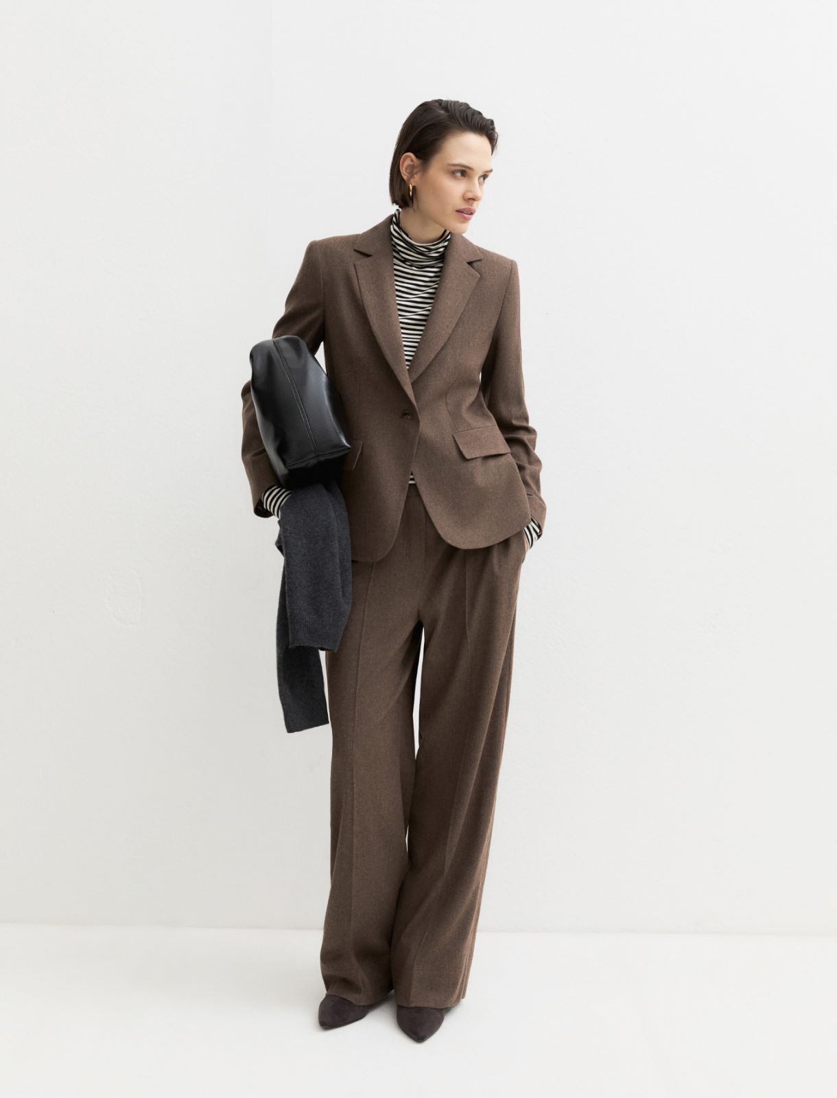 Single-breasted stretch flannel blazer - TURTLEDOVE - Emme