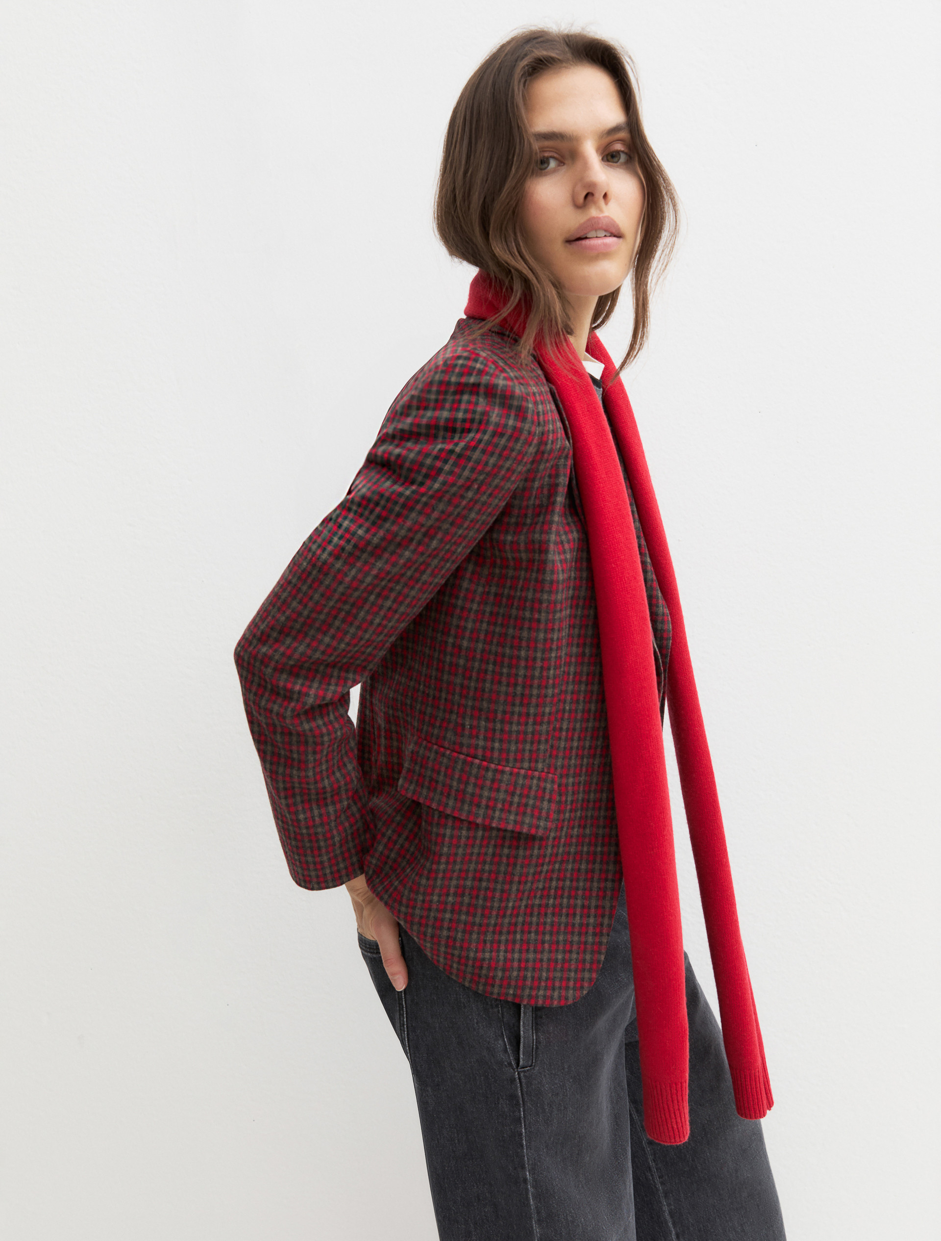 Single-breasted stretch flannel blazer - RED - Emme - 4