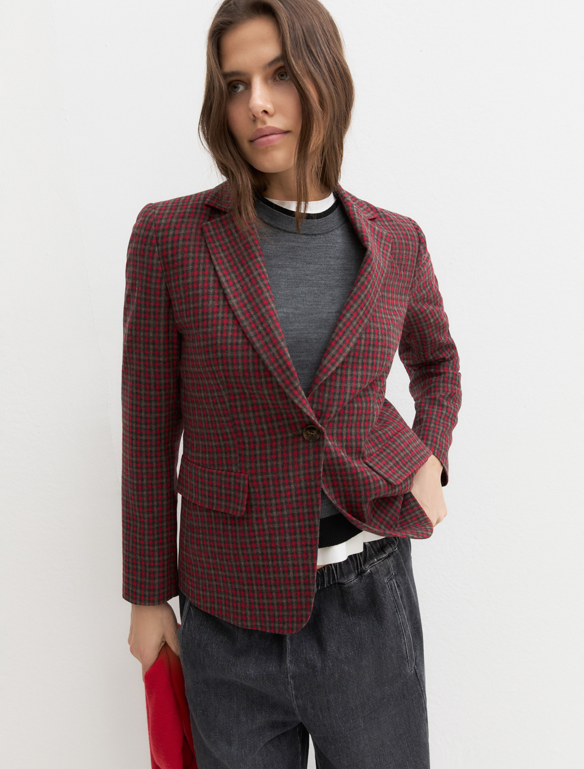 Single-breasted stretch flannel blazer - RED - Emme - 5