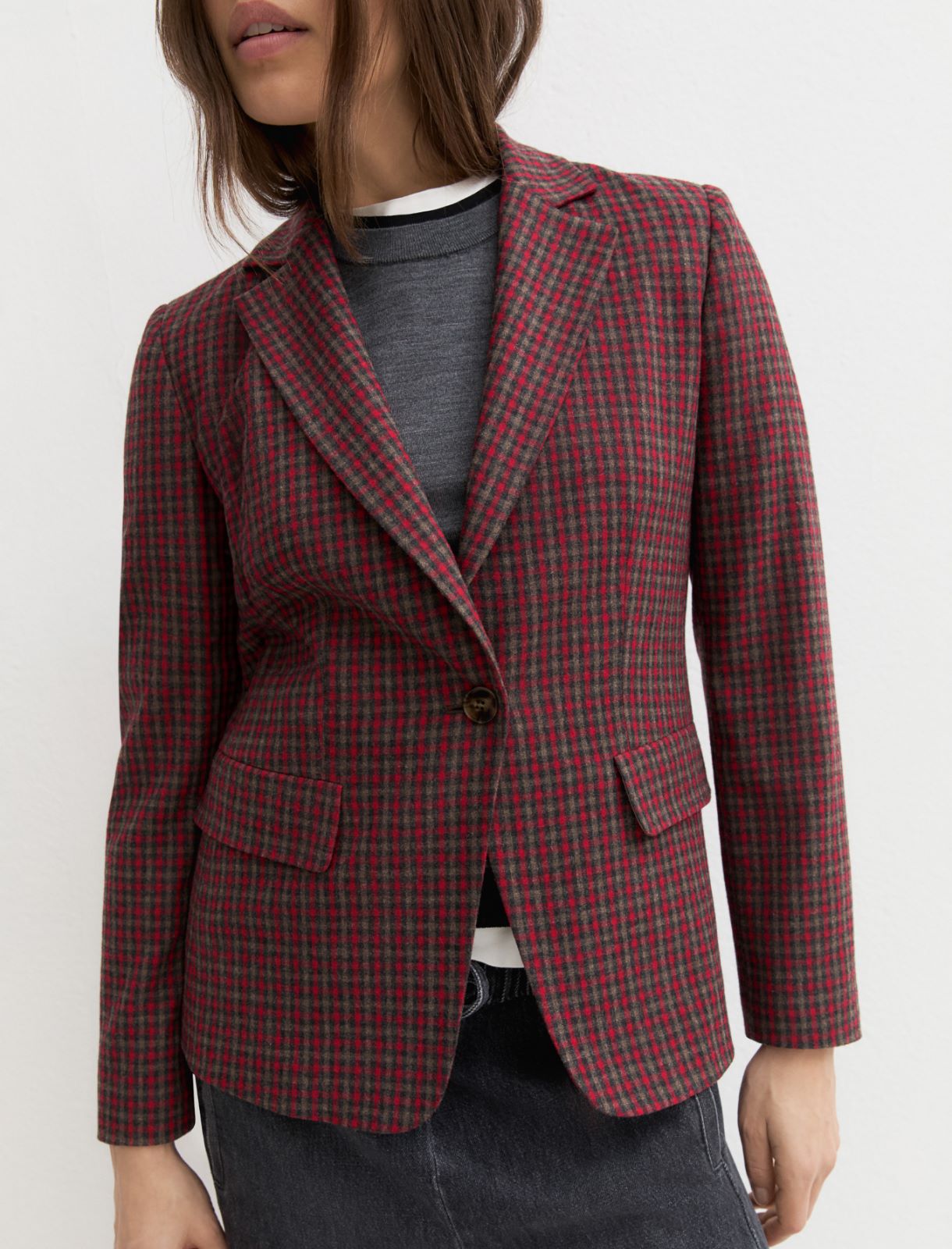 Single-breasted stretch flannel blazer - RED - Emme - 6