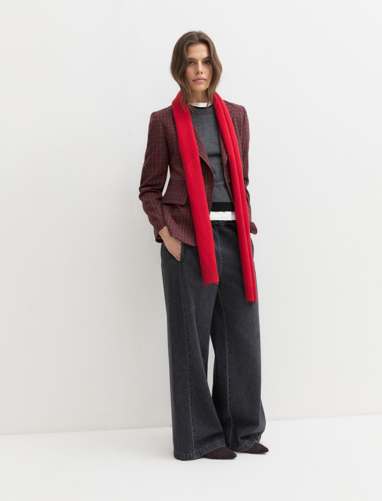 Single-breasted stretch flannel blazer - RED - Emme