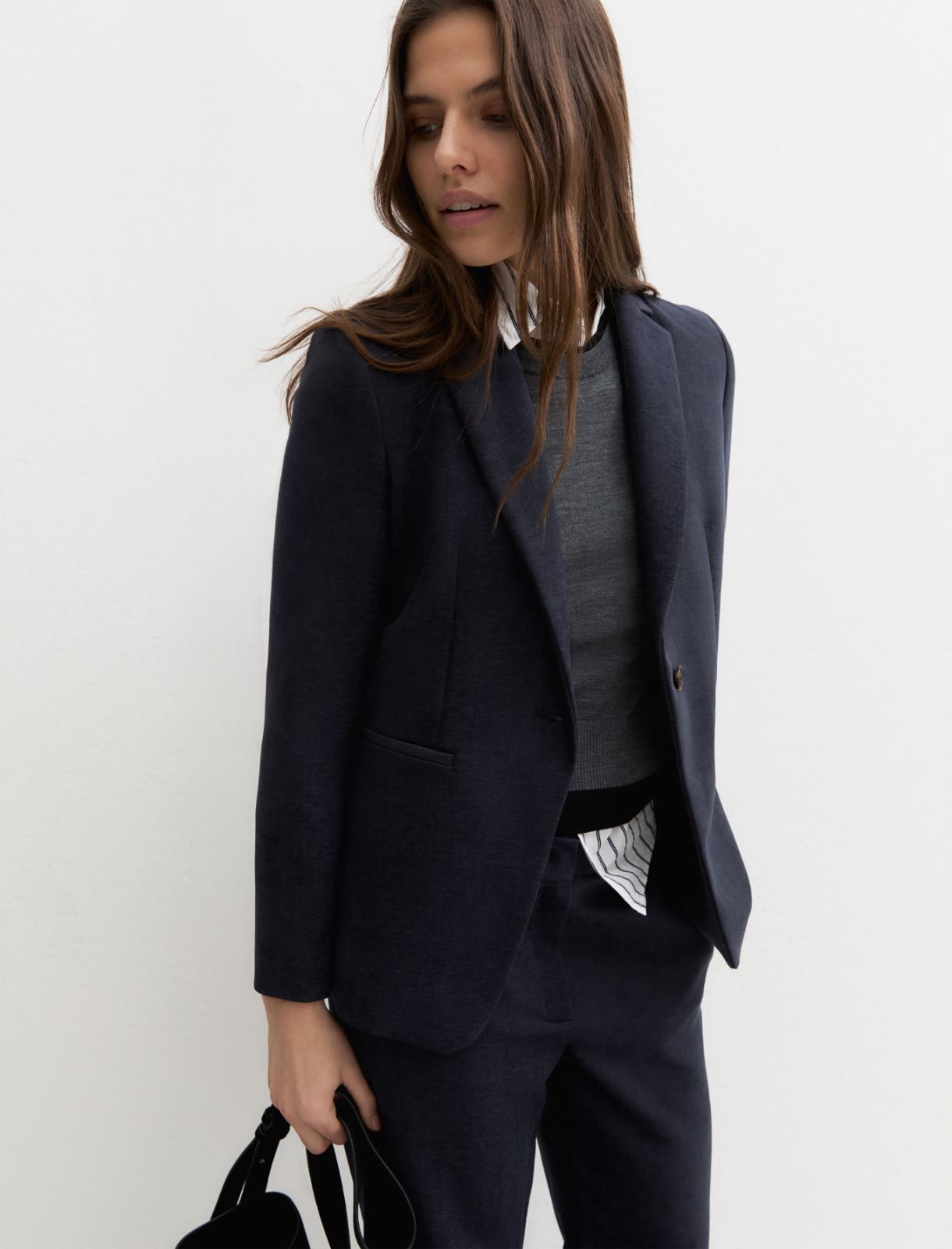Stretch chenille blazer - NAVY - Emme - 3