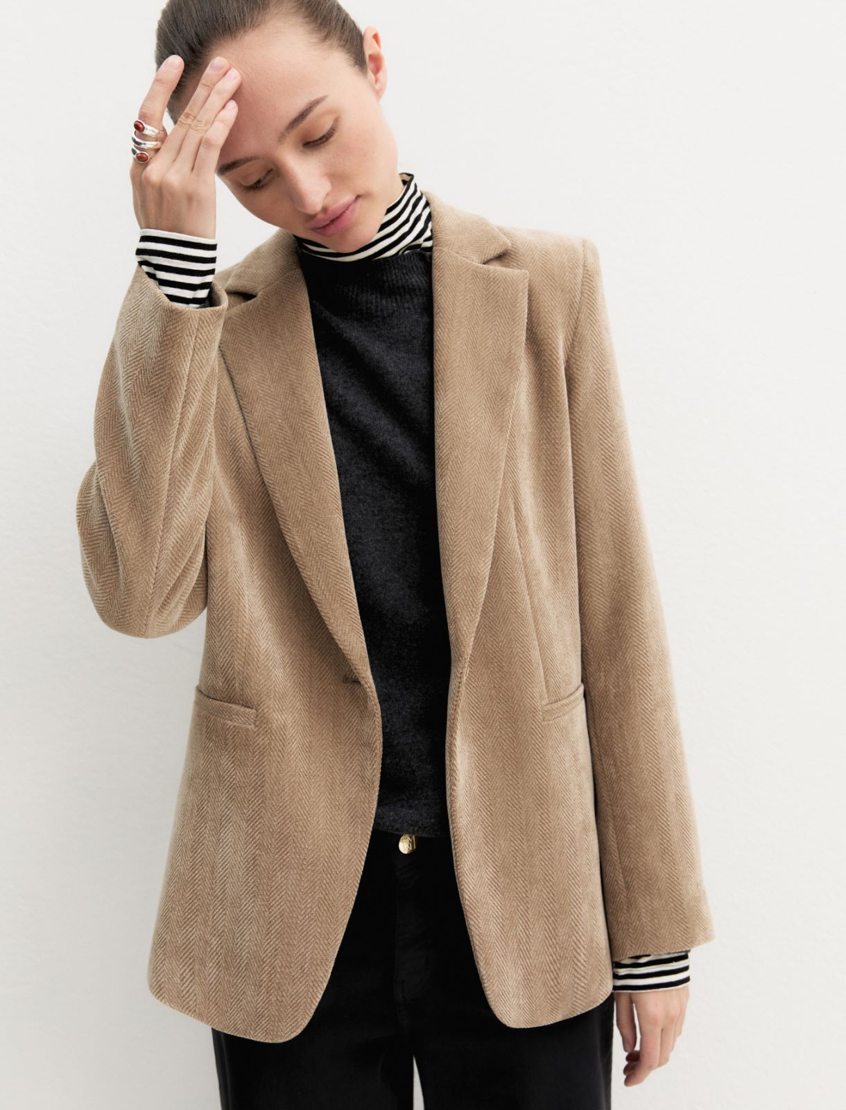 Stretch chenille blazer - BEIGE - Emme - 5