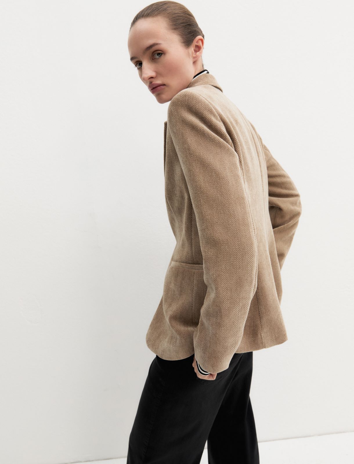Stretch chenille blazer - BEIGE - Emme - 7