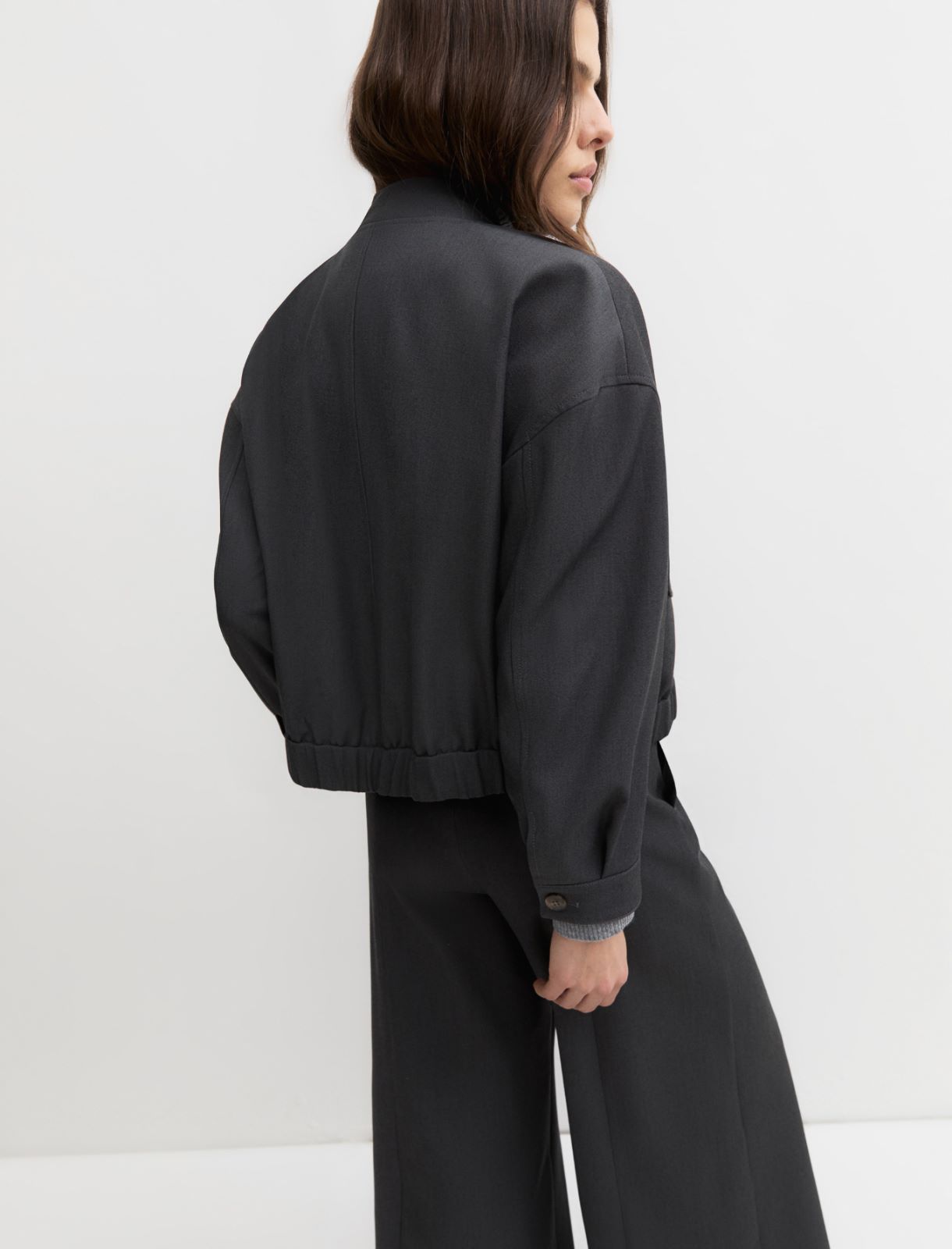 Cropped stretch gabardine jacket - DARK GREY - Emme - 2