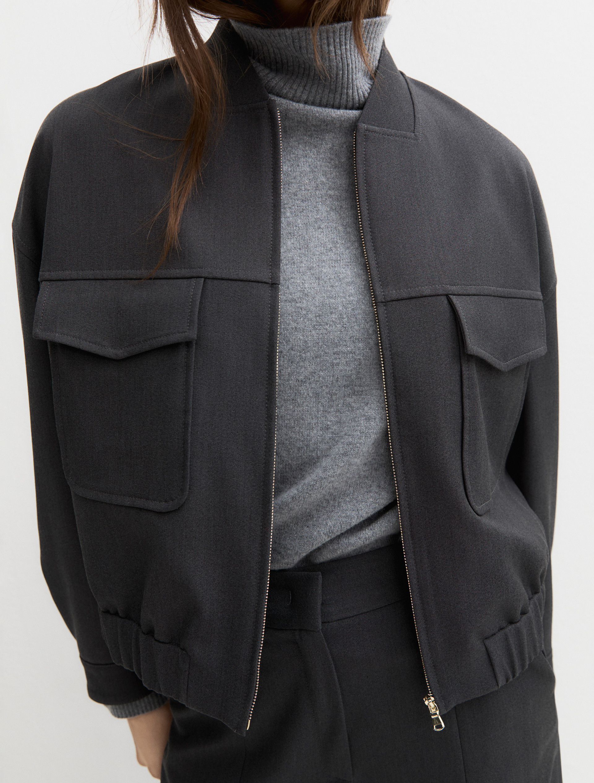 Cropped stretch gabardine jacket - DARK GREY - Emme - 5