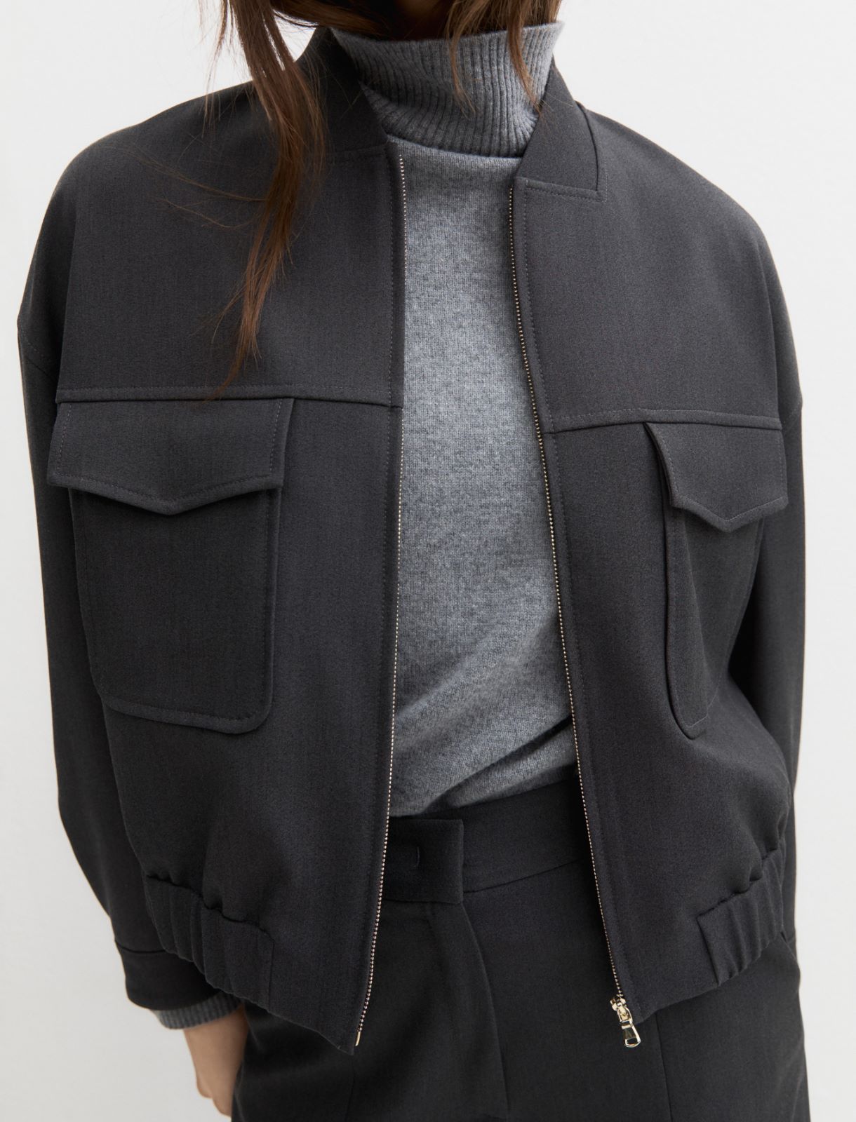 Cropped stretch gabardine jacket - DARK GREY - Emme - 5