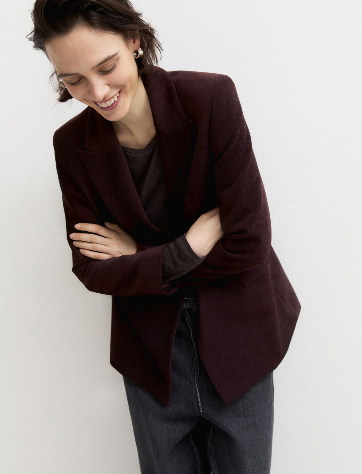 Stretch chenille double-breasted blazer - PURPLE - Emme - 3