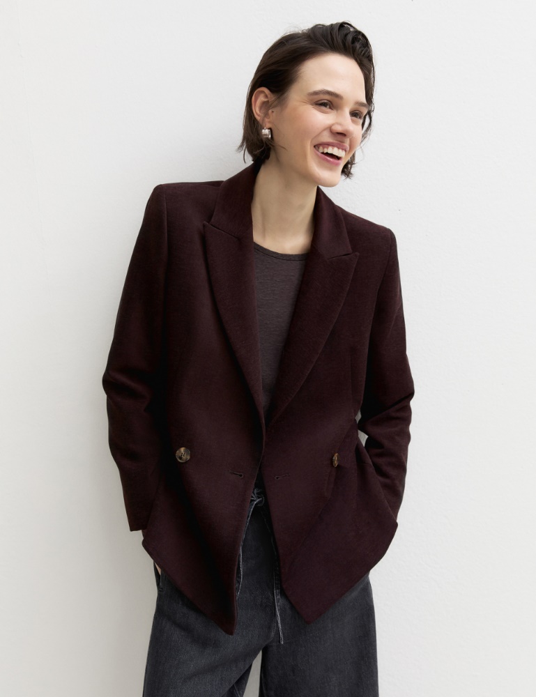 Stretch chenille double-breasted blazer - Emme