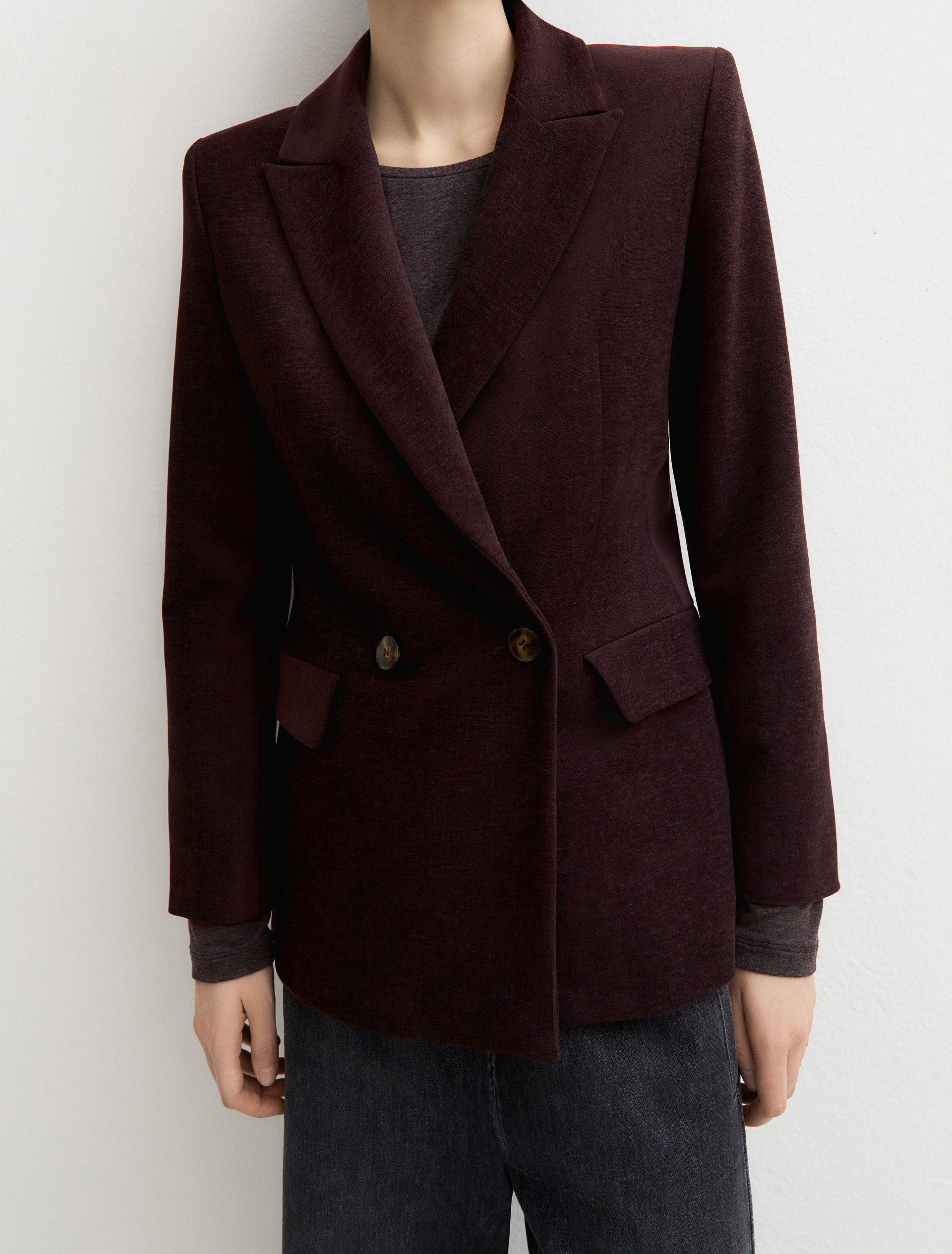 Stretch chenille double-breasted blazer - PURPLE - Emme - 5