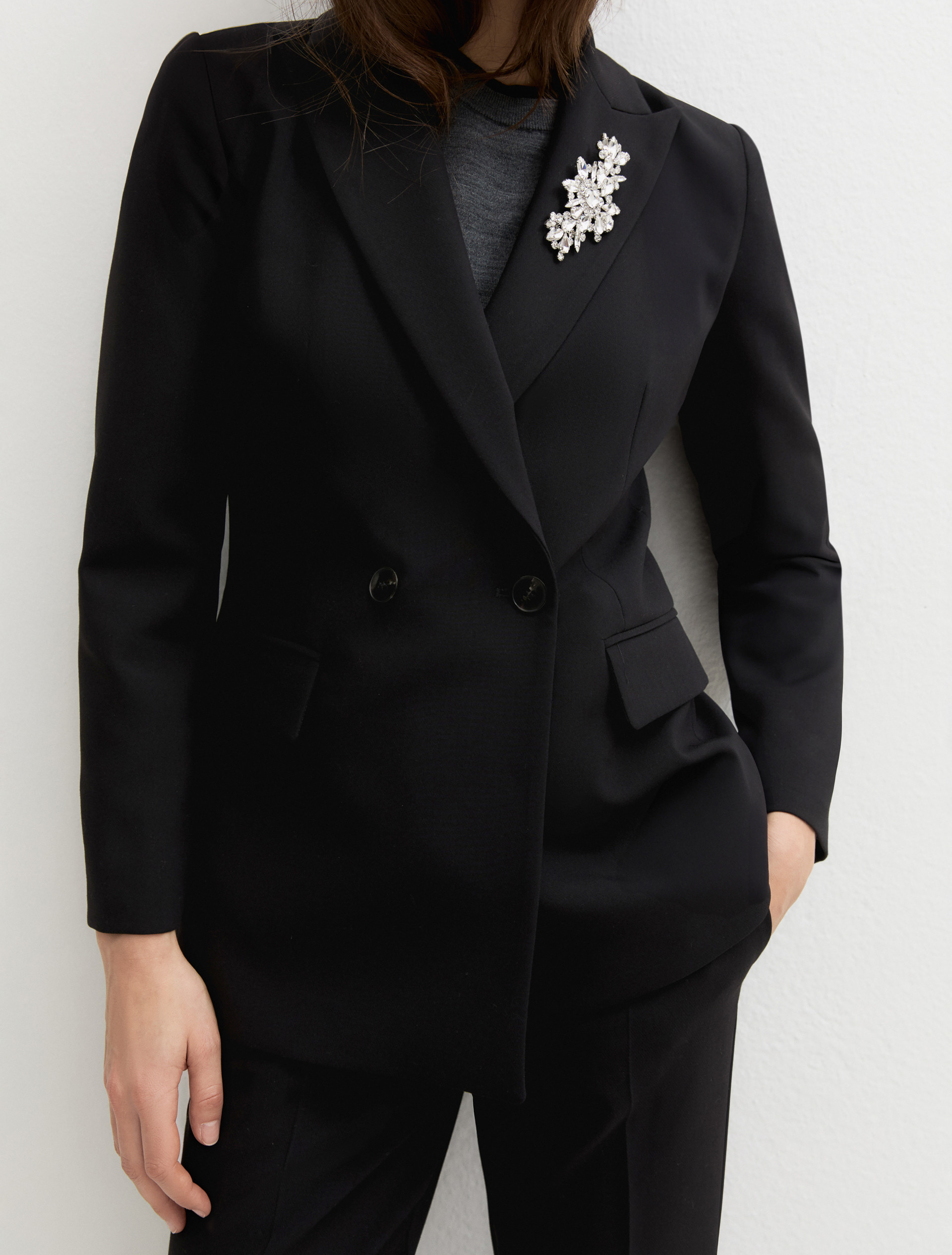 Double-breasted blazer in stretch double-faced viscose blend - BLACK - Emme - 5