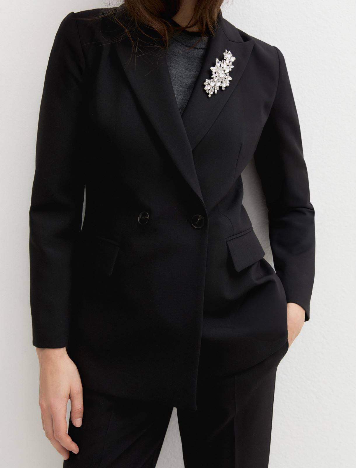 Double-breasted blazer in stretch double-faced viscose blend - BLACK - Emme - 5