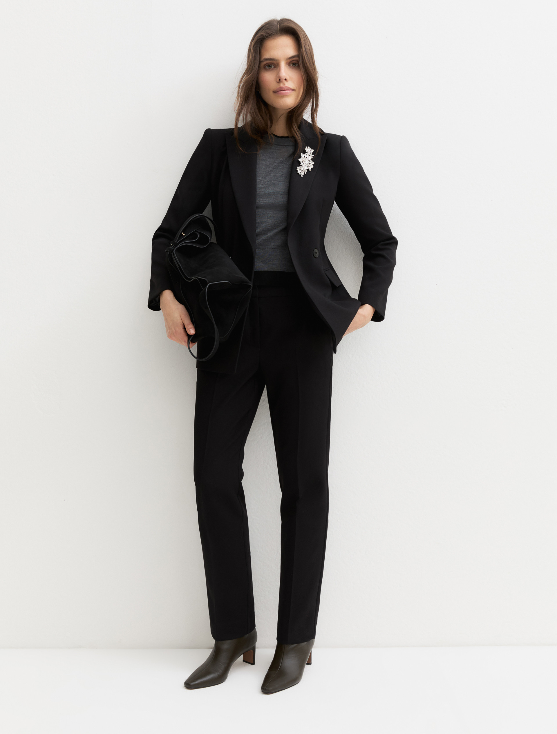 Double-breasted blazer in stretch double-faced viscose blend - BLACK - Emme - 1