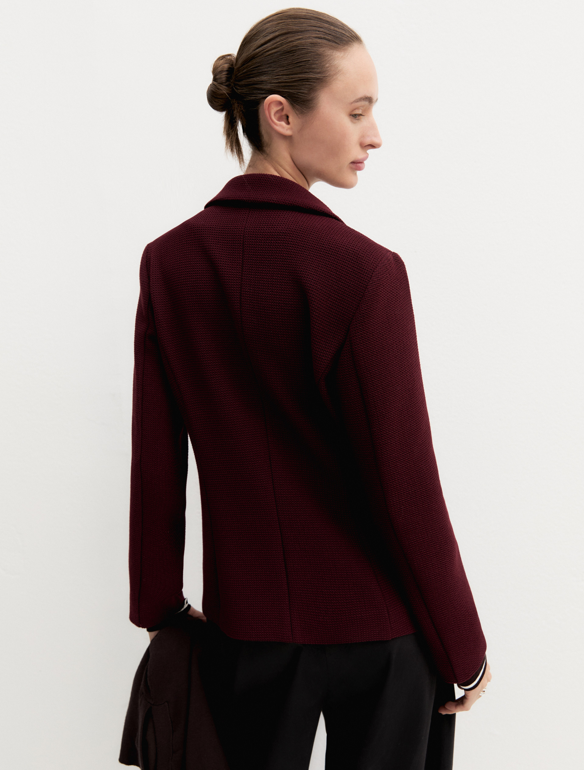 Stretch basketweave fitted jacket - BRICK RED - Emme - 3