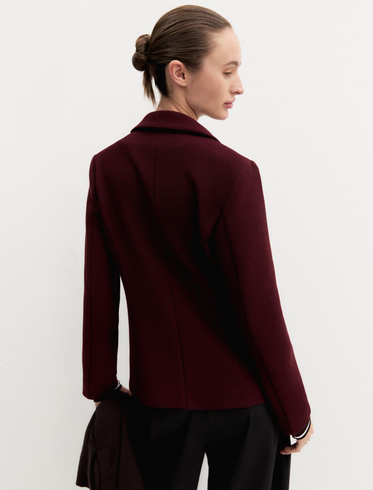 Stretch basketweave fitted jacket - BRICK RED - Emme - 3