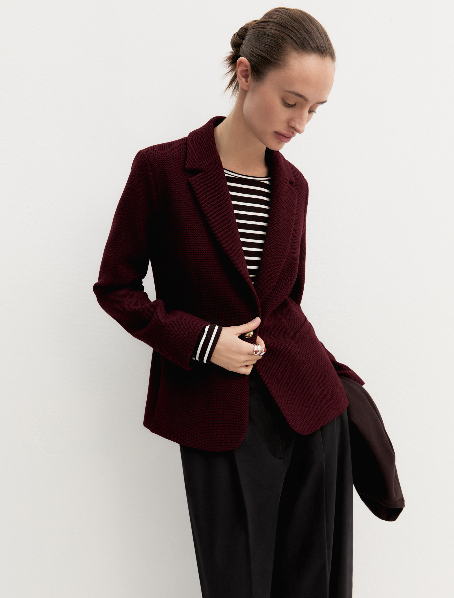 Stretch basketweave fitted jacket - BRICK RED - Emme - 1