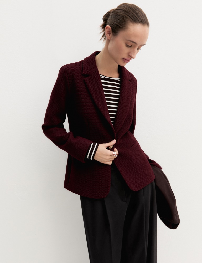 Stretch basketweave fitted jacket - BRICK RED