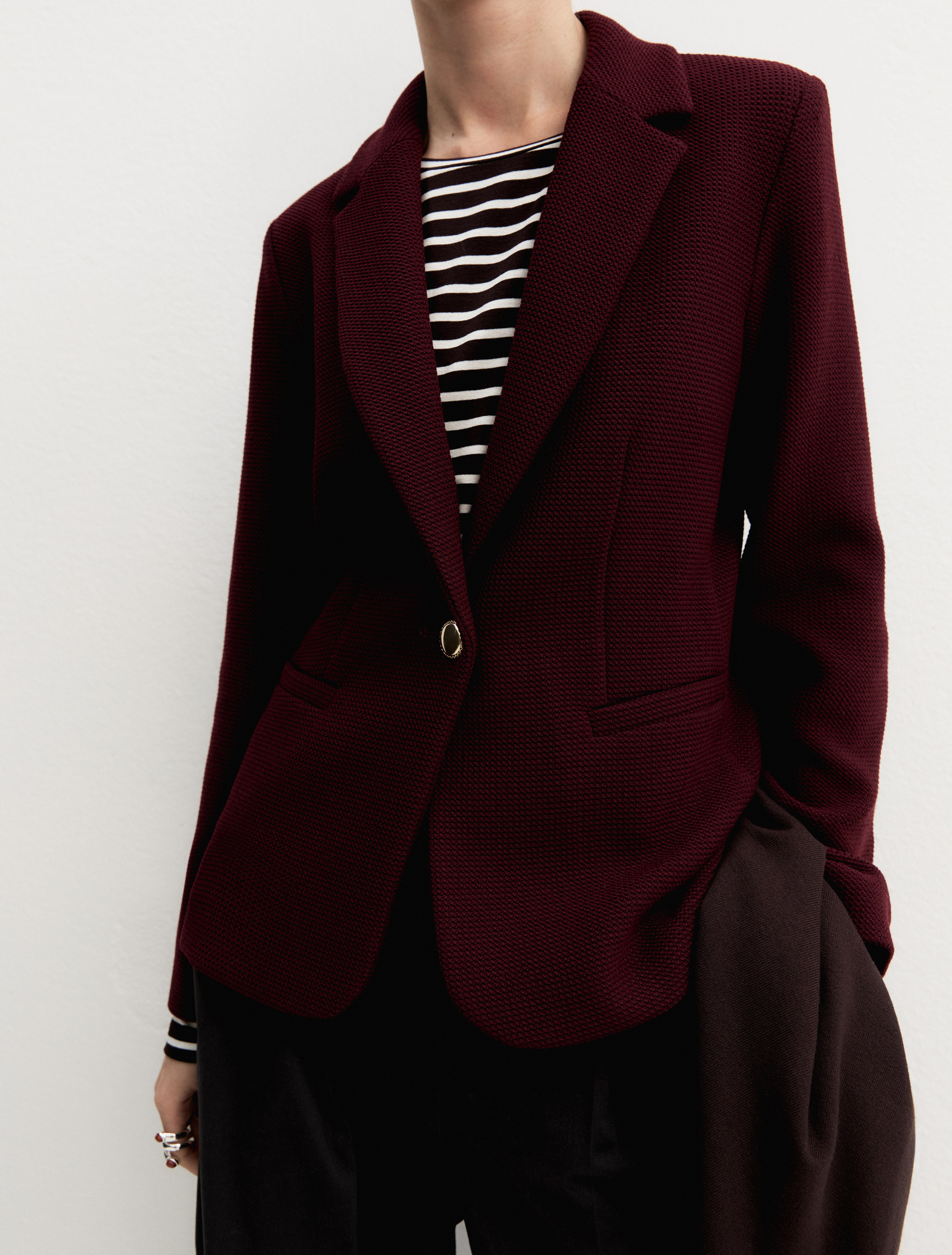 Stretch basketweave fitted jacket - BRICK RED - Emme - 6