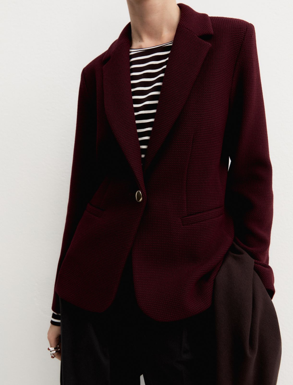 Stretch basketweave fitted jacket - BRICK RED - Emme - 6
