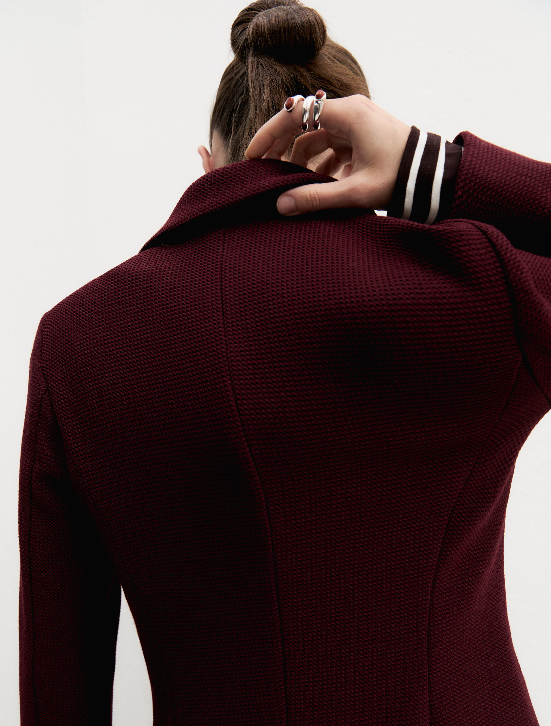 Stretch basketweave fitted jacket - BRICK RED - Emme - 7