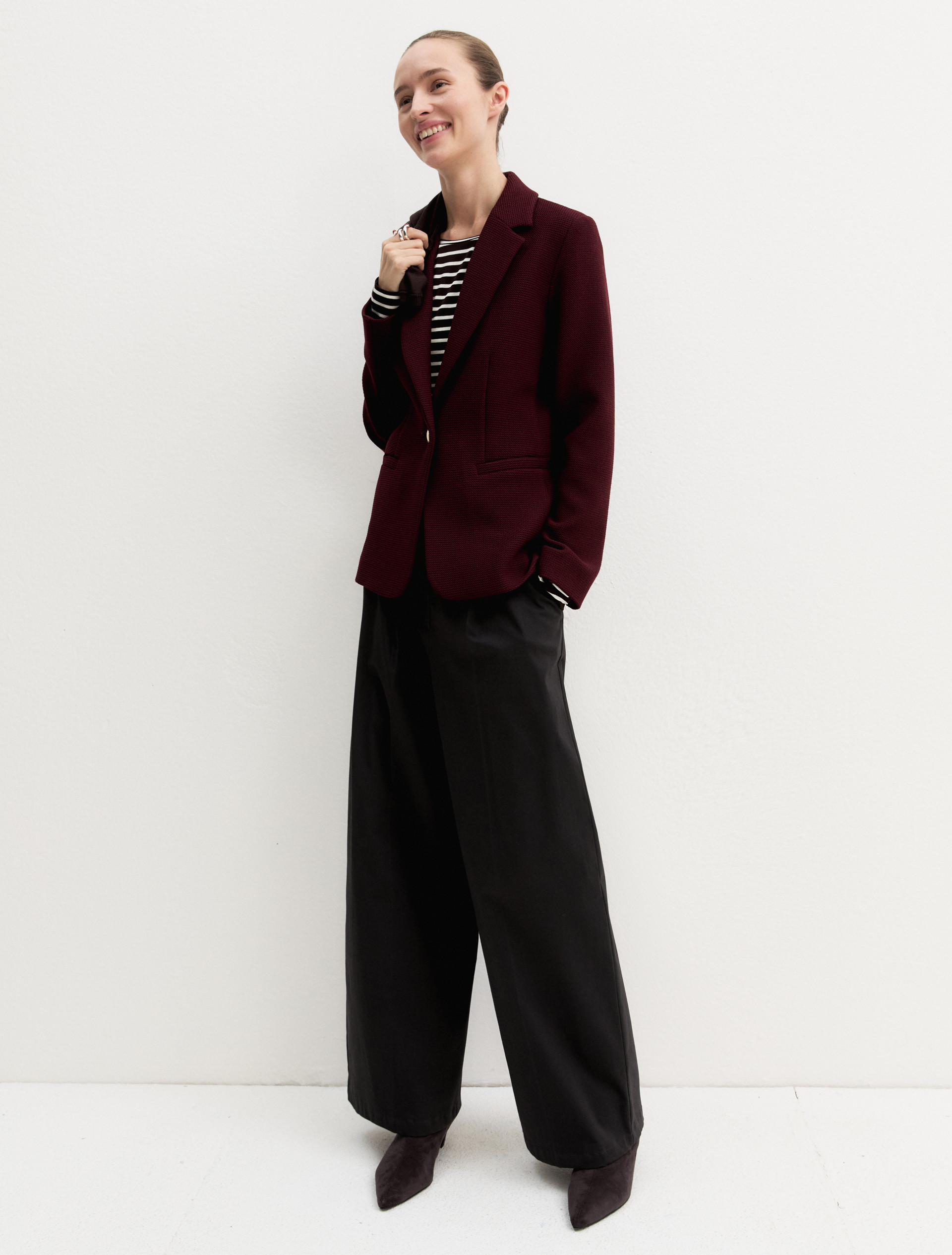 Stretch basketweave fitted jacket - BRICK RED - Emme - 2