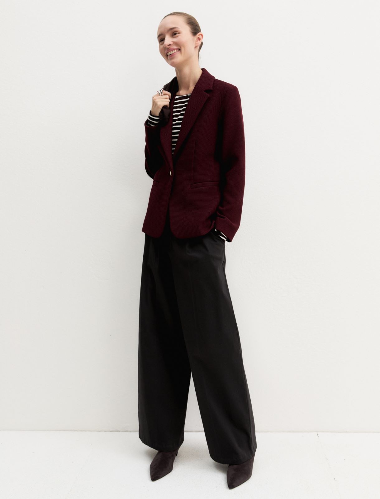 Stretch basketweave fitted jacket - BRICK RED - Emme - 2