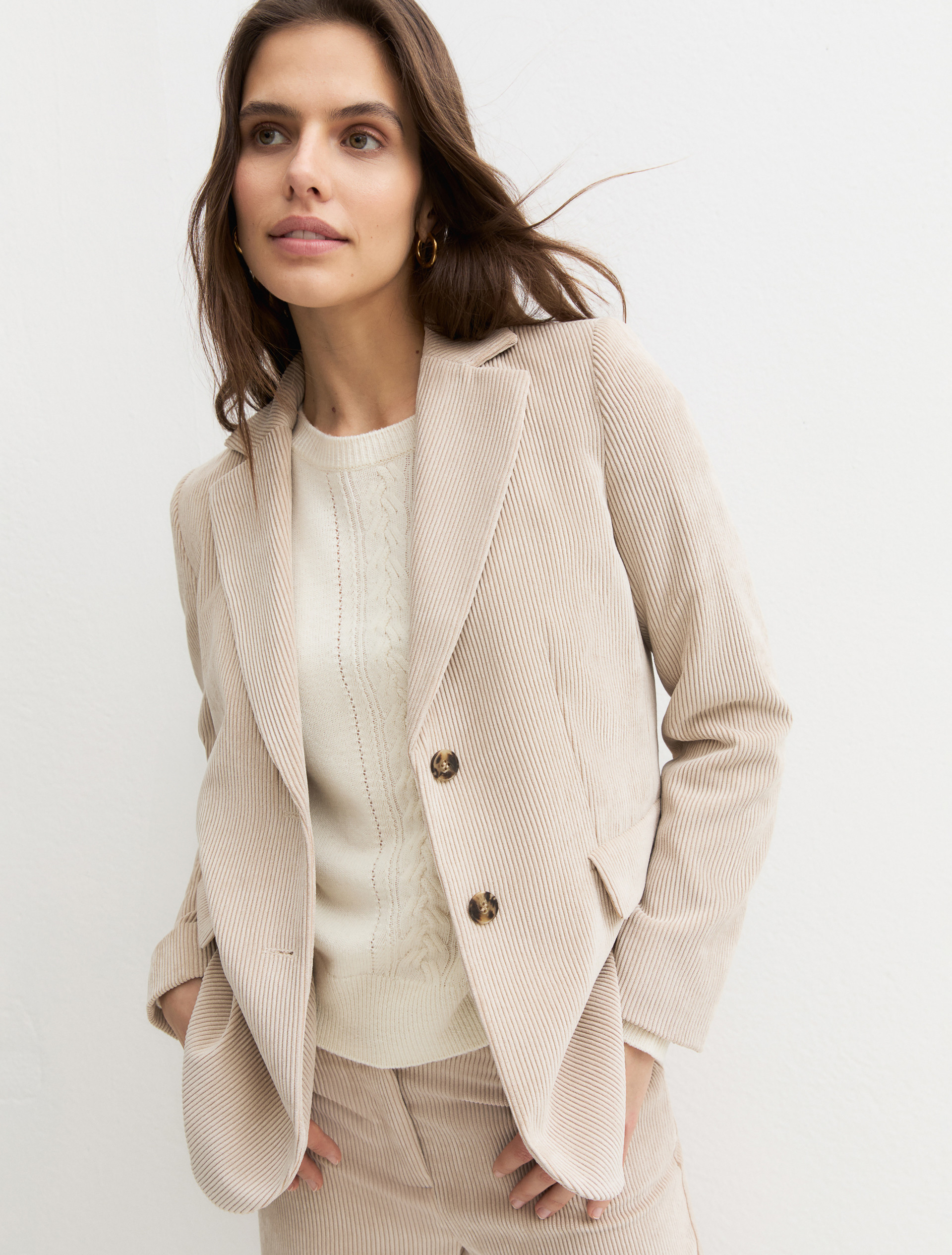 Single-breasted stretch-velvet blazer - CREAM - Emme - 4
